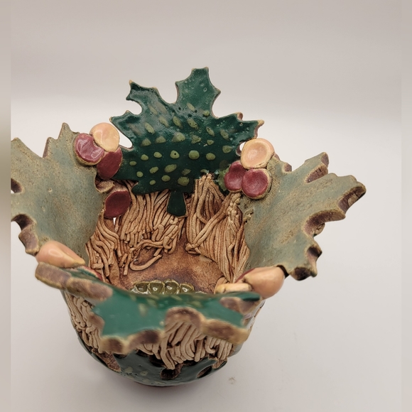 Other - Handmade Art Pottery Candle Holder. Artist Signed. Woodland Design.